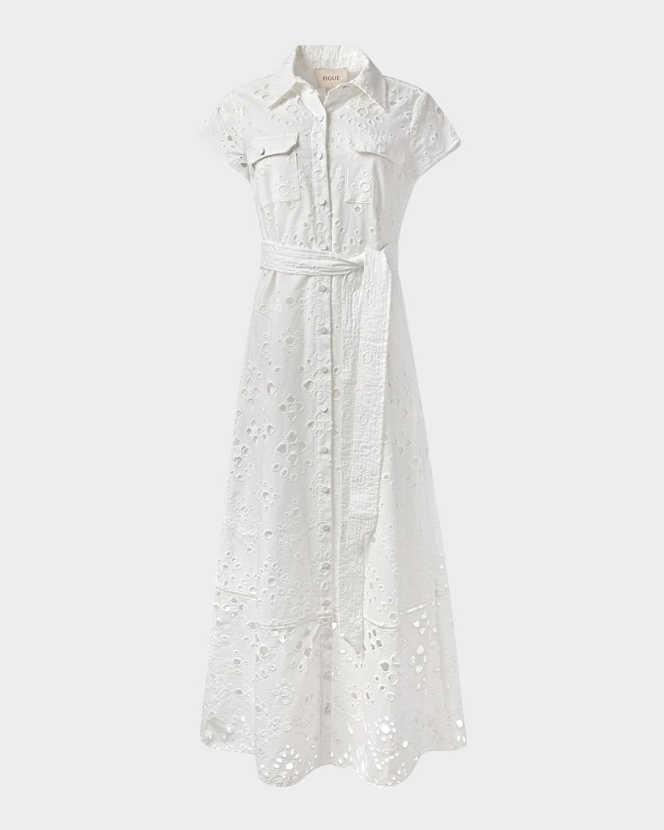 Mykonos Eyelet Embroidered Maxi Shirtdress With Belt